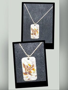 Vintage Ed Hardy Stainless Steel Dog Tag Pendant On 24” Silver Ball Chain